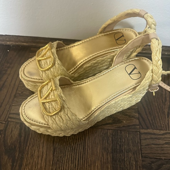 Valentino Garavani VLOGO Raffia Platform Wedge Sandals Size EU 40 - Picture 6 of 9